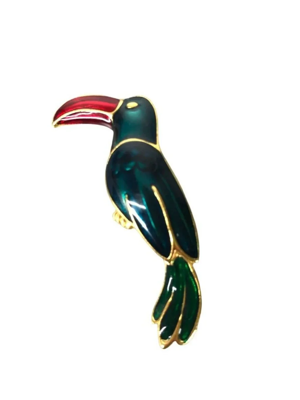 Parrot Brooch Pin Enamel Green Red Gold Color Toucan Alloy Costume Jewelry EUC